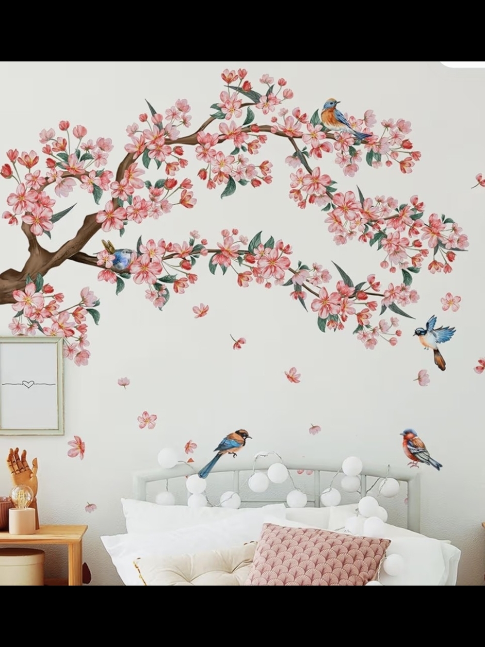 Pink Cherry Blossom Branch Wall Decal with Birds - Brand: